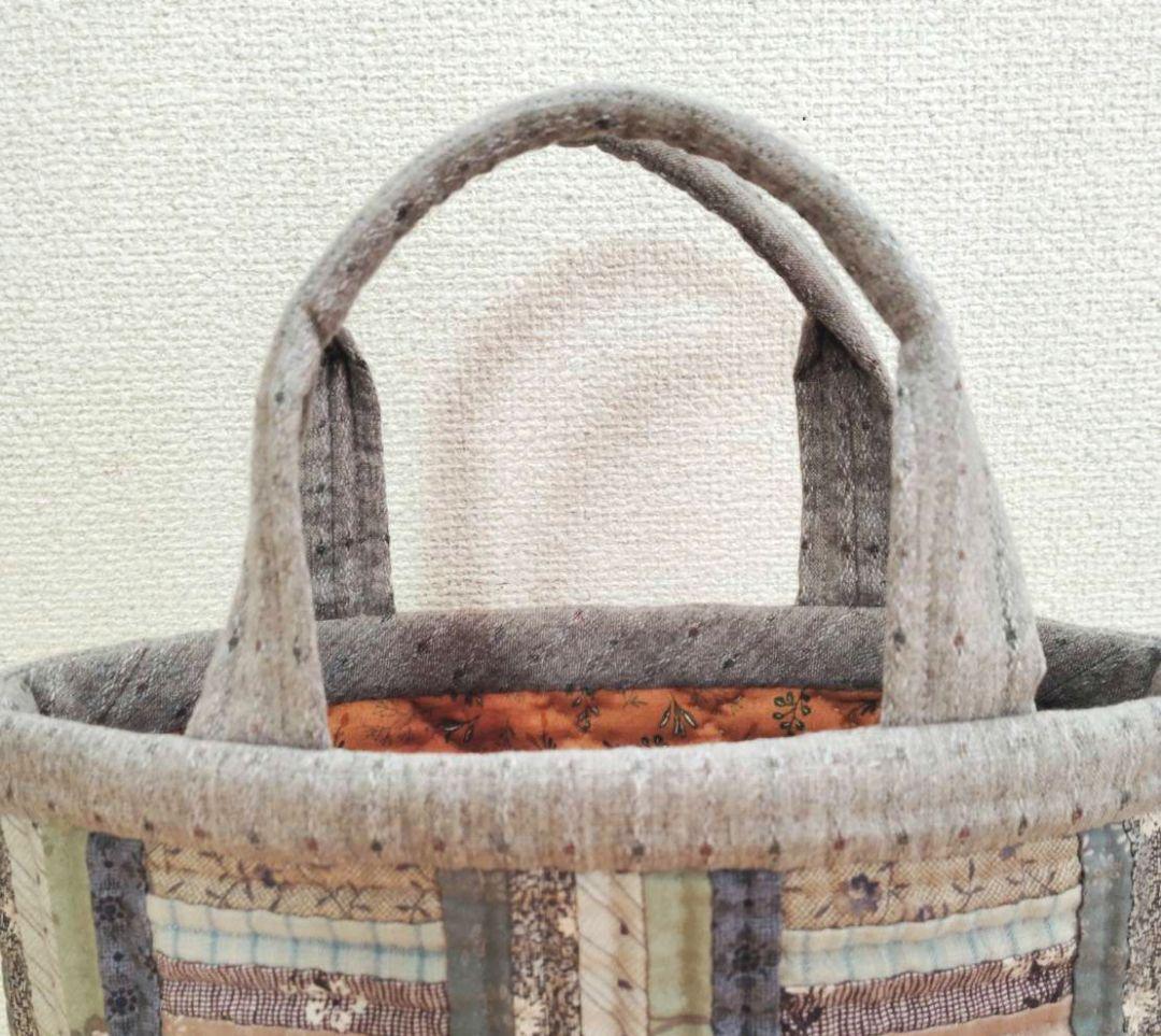 クリーム❁ 「長方形つなぎのトートバッグ。」 パッチワーク ハンドメイド
