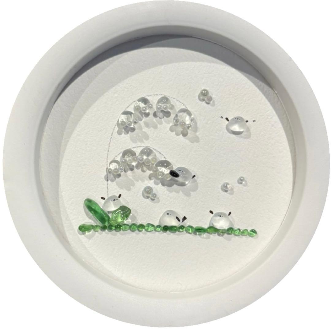 シマエナガとつくしんぼ　。シーグラスアート