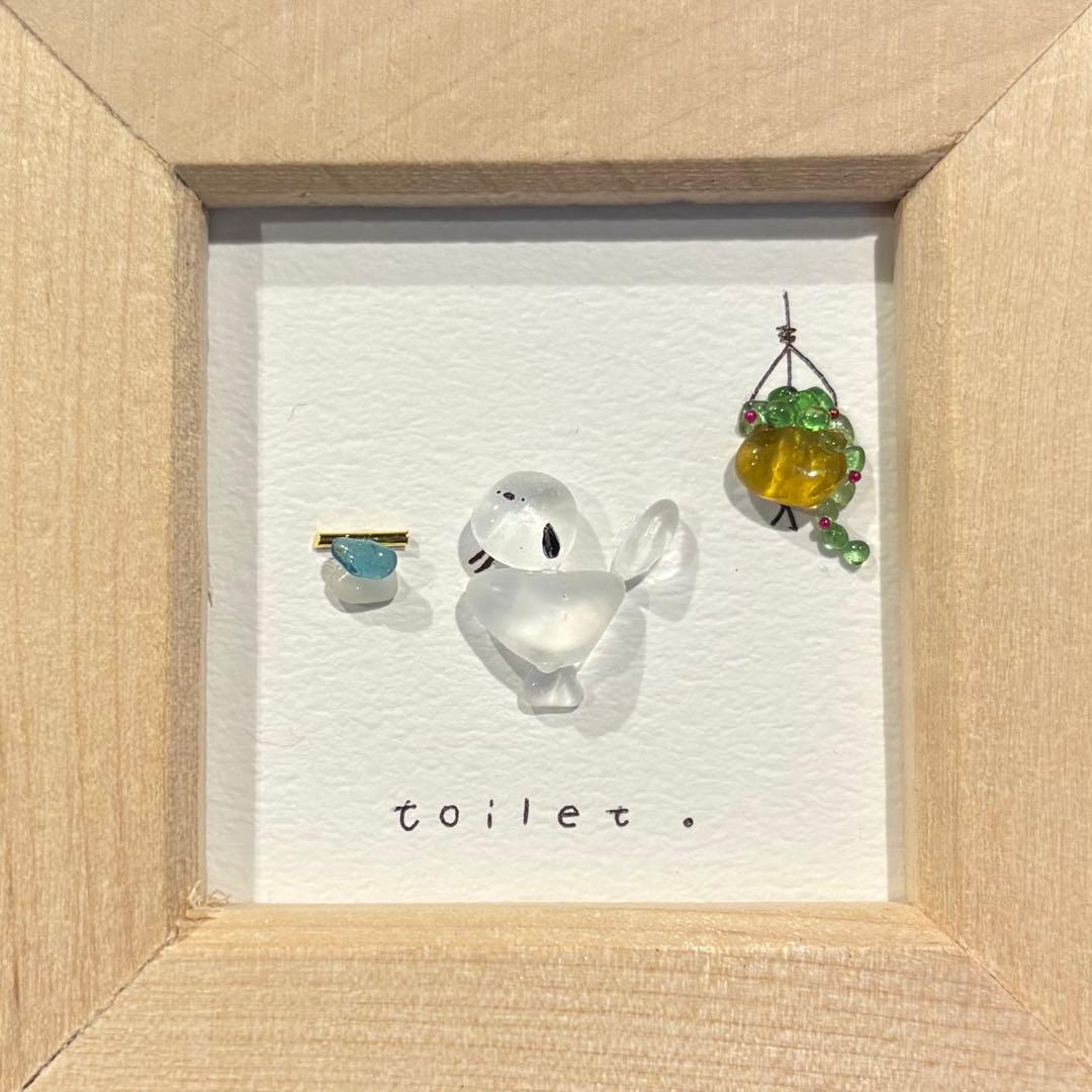 シマエナガとつくしんぼ　。シーグラスアート