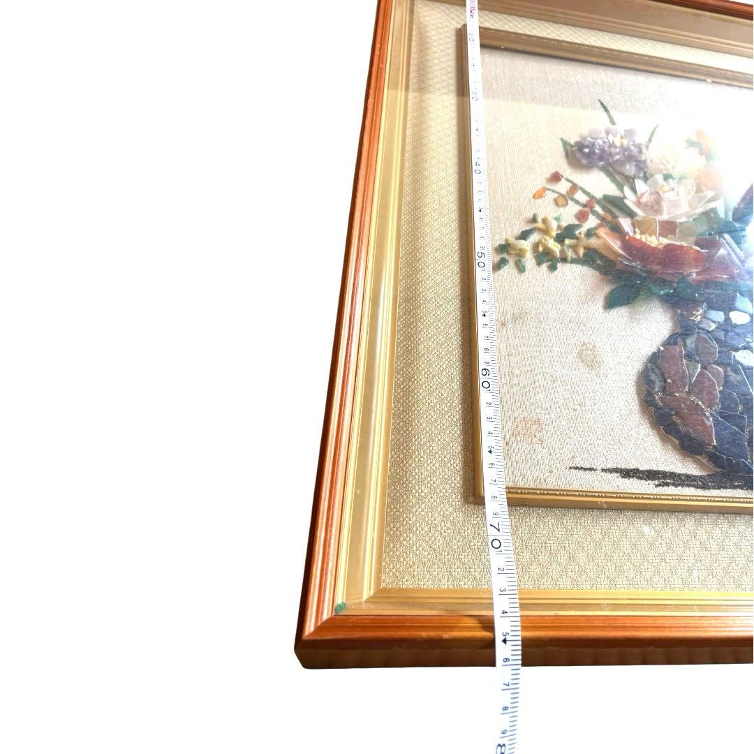 【アンティーク】額装 額縁 宝石画 原石 鑑賞石 花瓶 花 絵画 ストーンアート