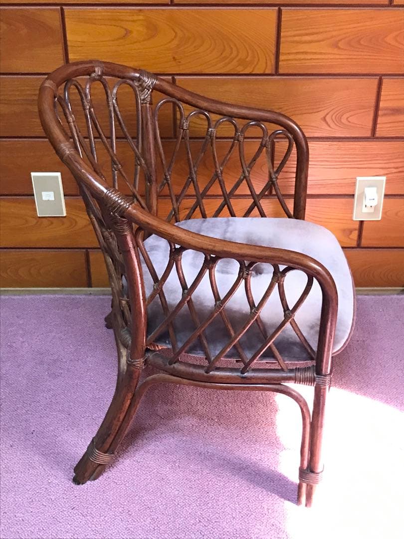 ヴィンテージ ラタン 籐家具 チェア 1脚 古家具 古家具 クッション付き