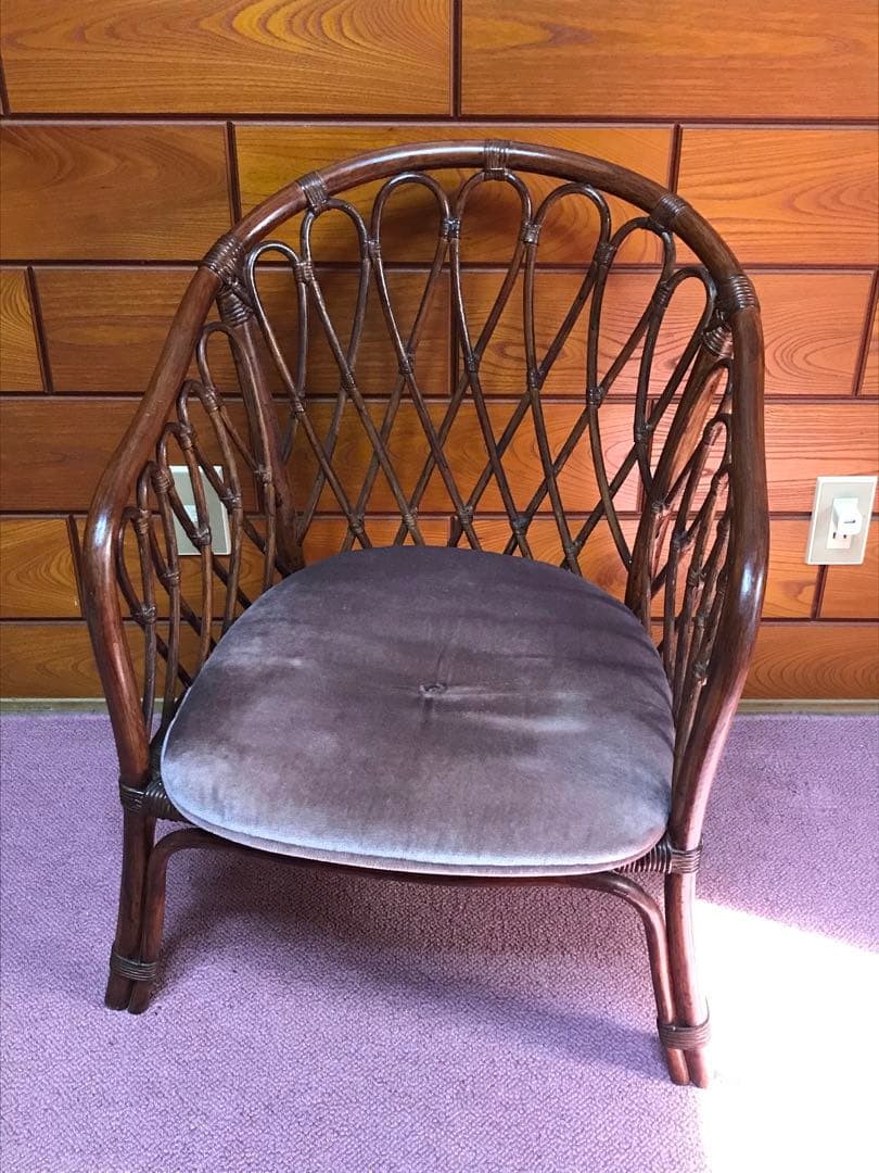 ヴィンテージ ラタン 籐家具 チェア 1脚 古家具 古家具 クッション付き