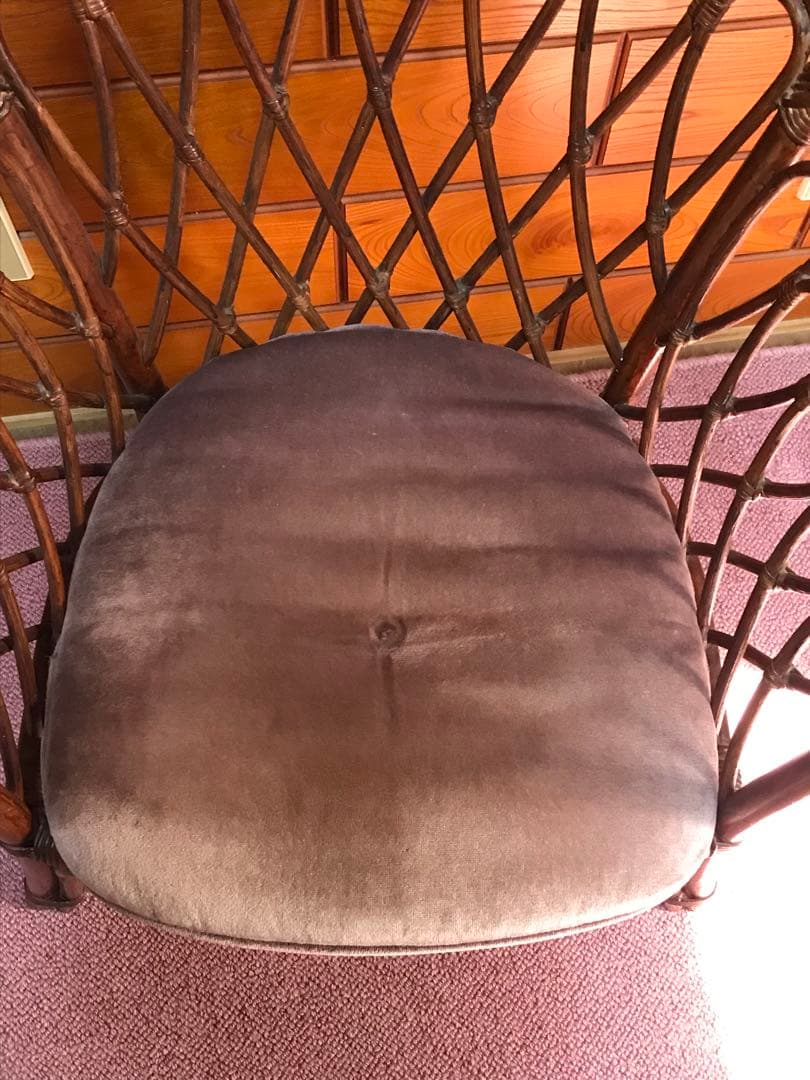 ヴィンテージ ラタン 籐家具 チェア 1脚 古家具 古家具 クッション付き