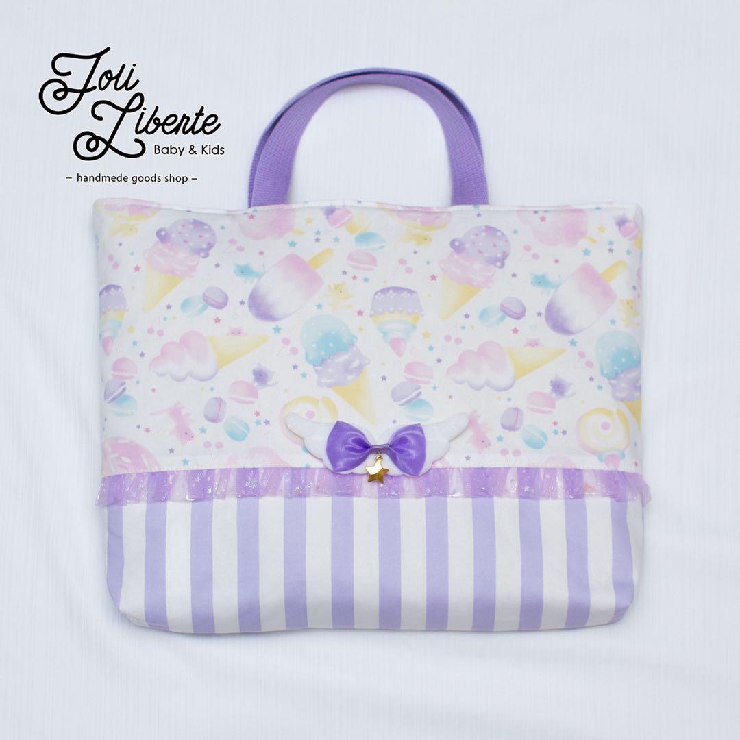 【ゆめかわスイーツねこ×ラベンダー】レッスンバッグ·体操着袋·上履き袋3点セット