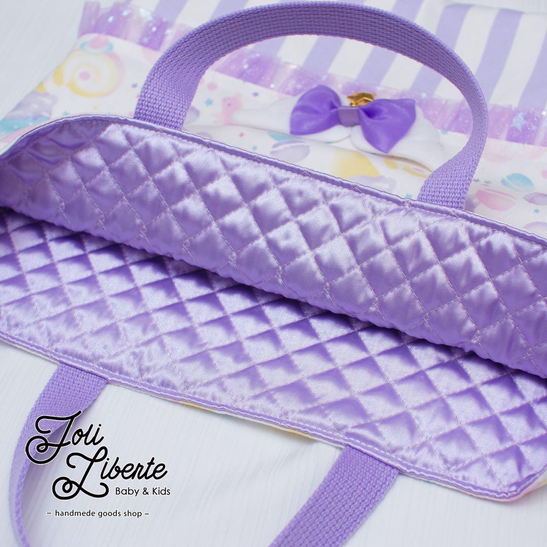 【ゆめかわスイーツねこ×ラベンダー】レッスンバッグ·体操着袋·上履き袋3点セット