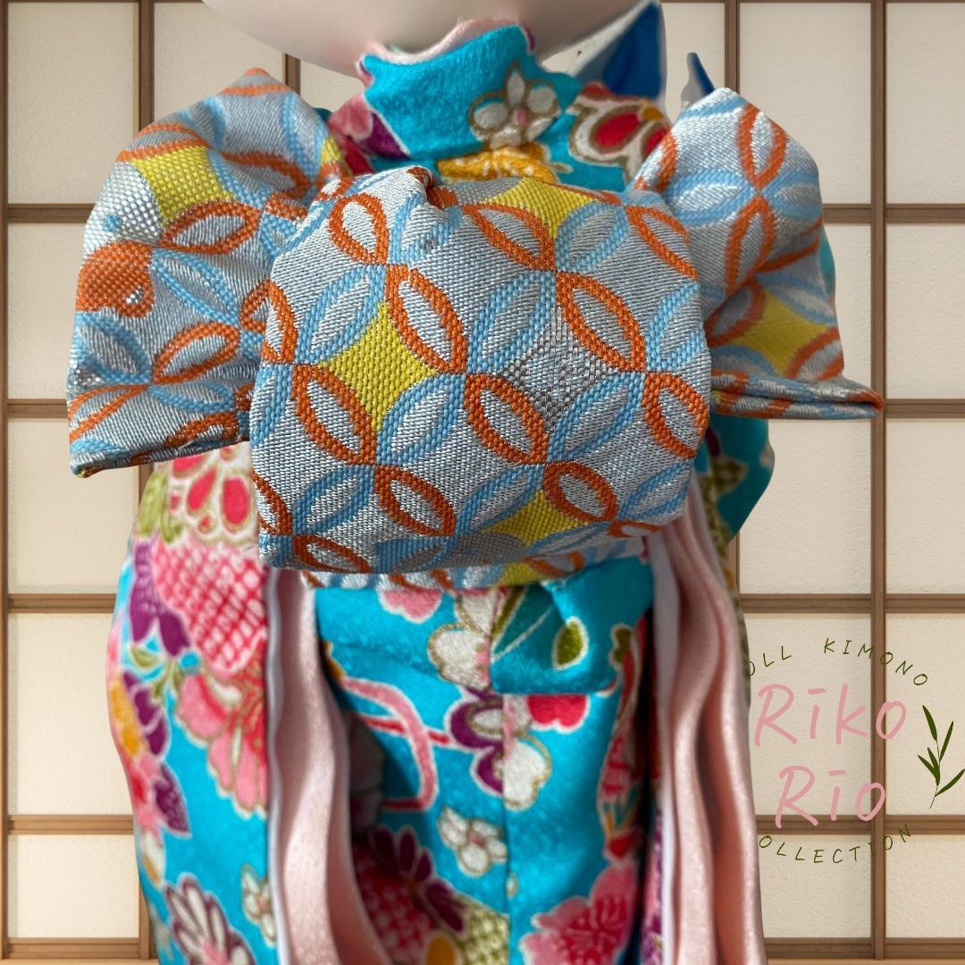 ブライス 振袖 着物 正絹 ハンドメイド 豪華フルセット 髪飾り付き ターコイズ