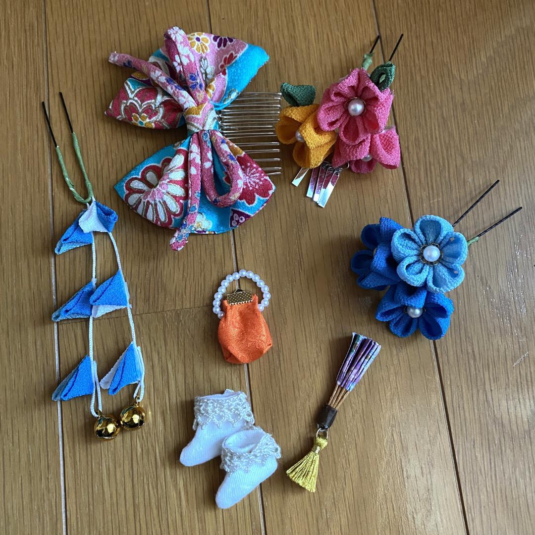 ブライス 振袖 着物 正絹 ハンドメイド 豪華フルセット 髪飾り付き ターコイズ