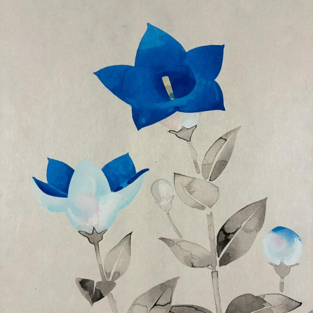 美品 堀文子「桔梗」木版画 直筆サイン入 アート社出版 自然の命を描く日本画家