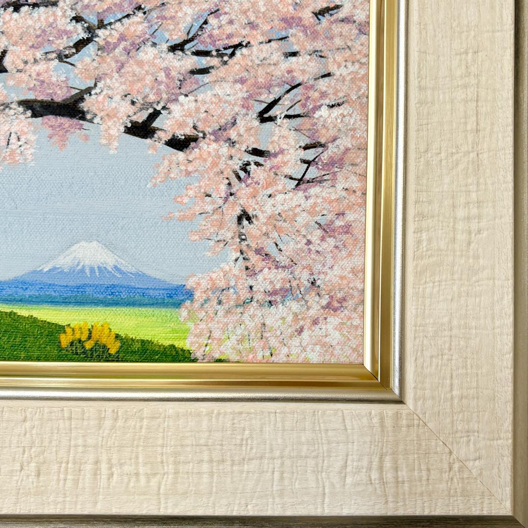 アクリル画　原画　「桜と富士01」額縁付き　SMサイズ　風景画