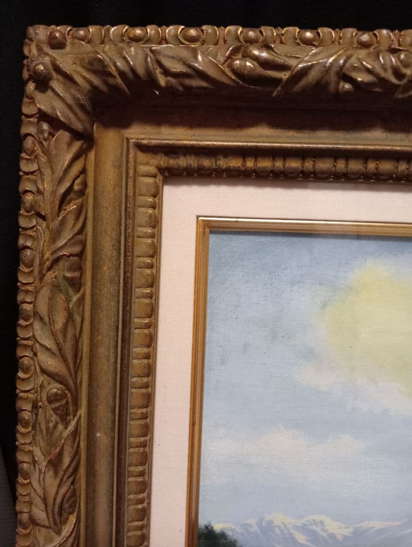 実家の片付け 渡部慧 『黒姫山麓の春』直筆 45 × 33 キャンパス、額縁付