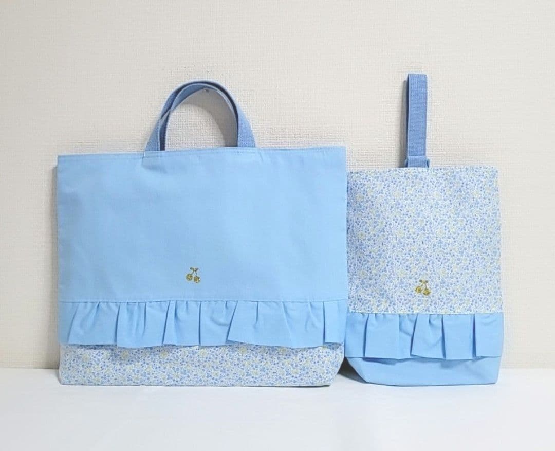 なっぱ様☆専用 88.入園入学セット　女の子　水色 小花柄 フリル付き5点セット