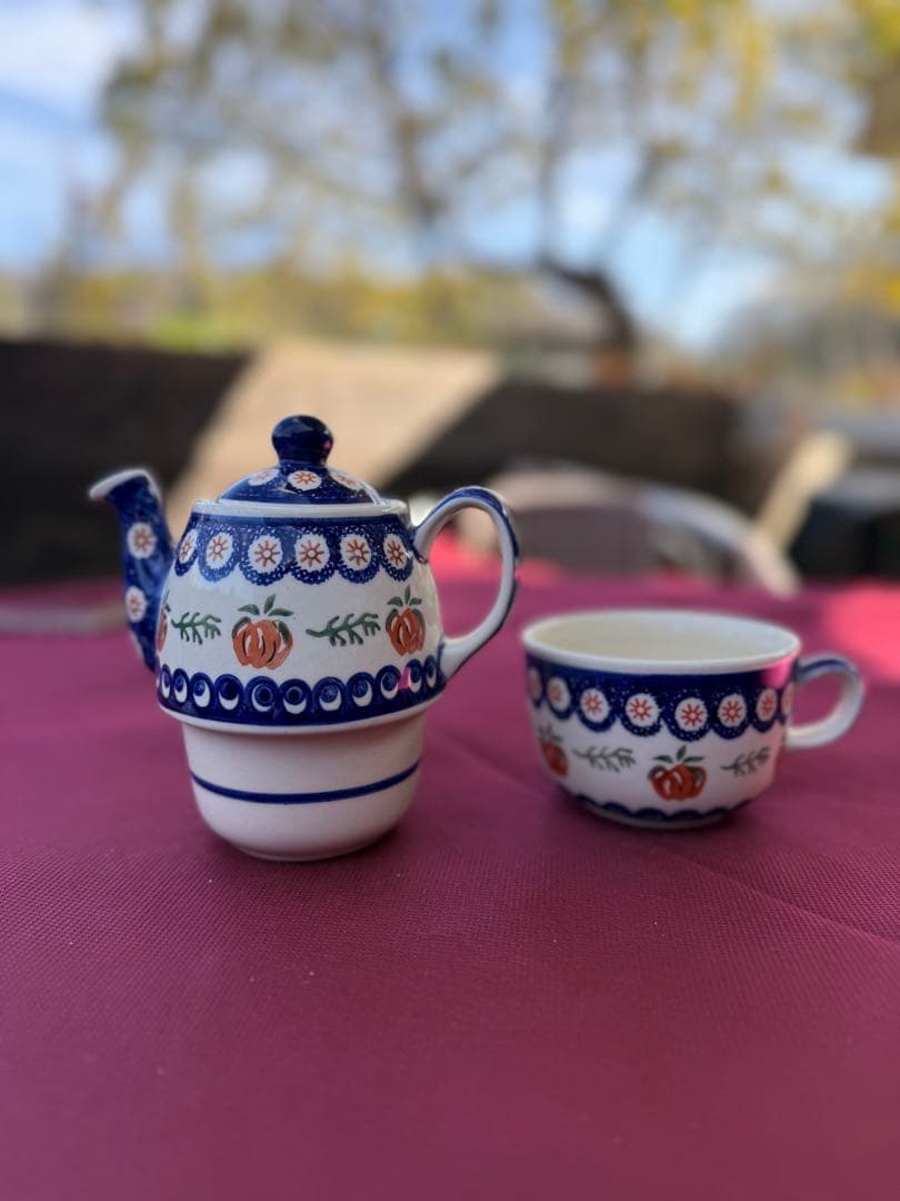 ハンドメイド ポーランド食器 ティーポット＆カップ A-7