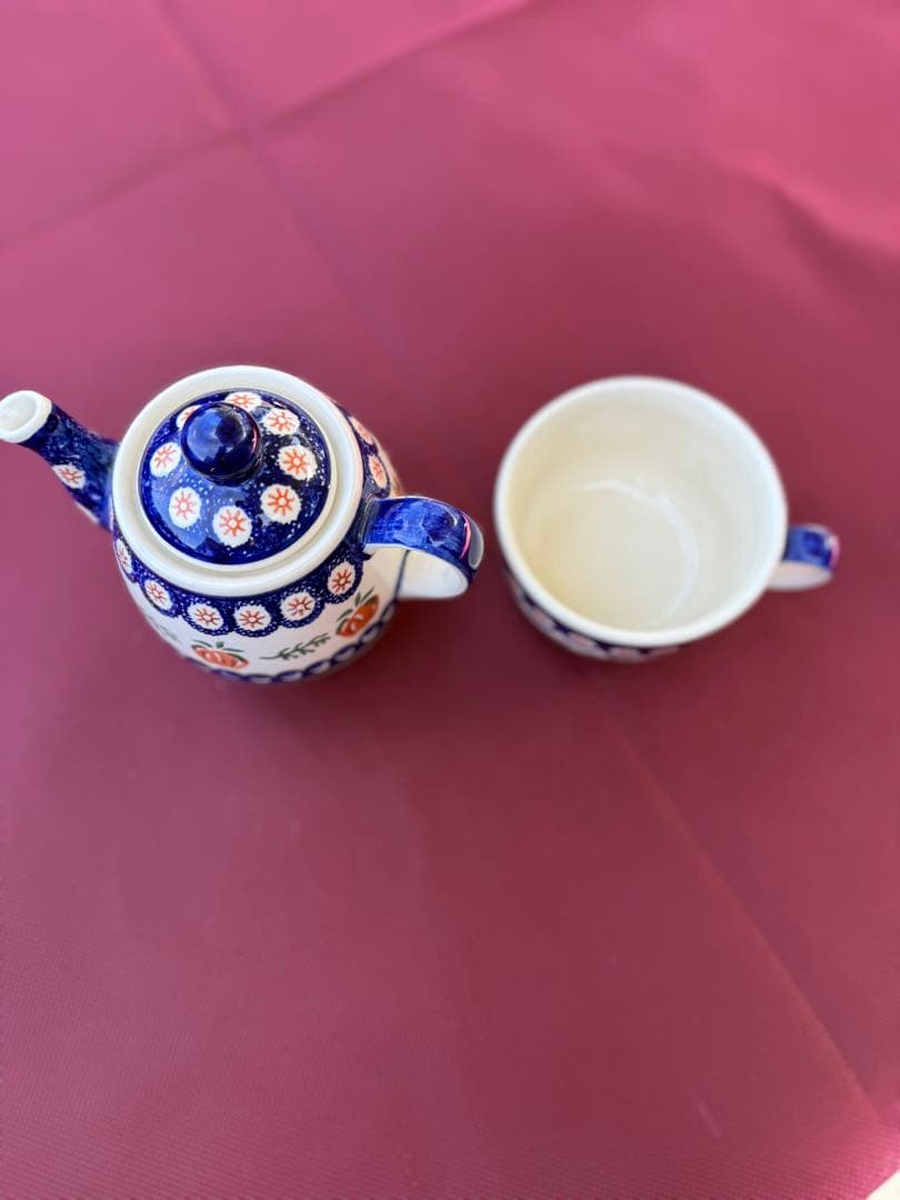 ハンドメイド ポーランド食器 ティーポット＆カップ A-7