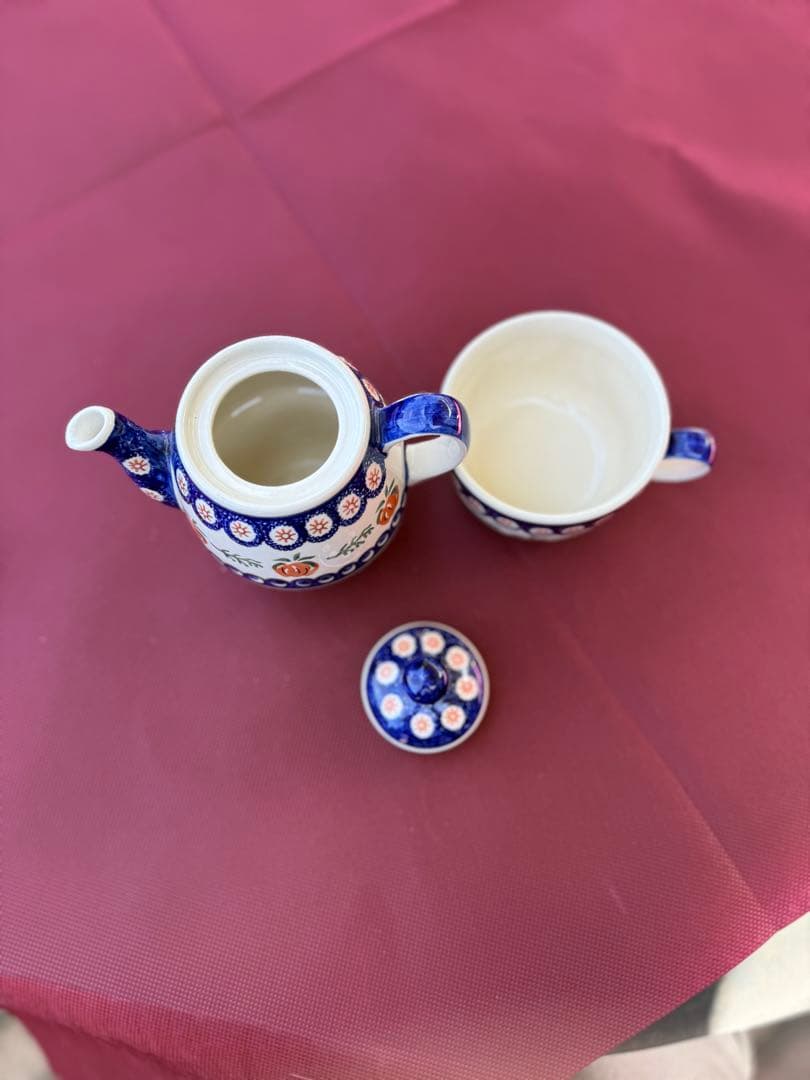 ハンドメイド ポーランド食器 ティーポット＆カップ A-7