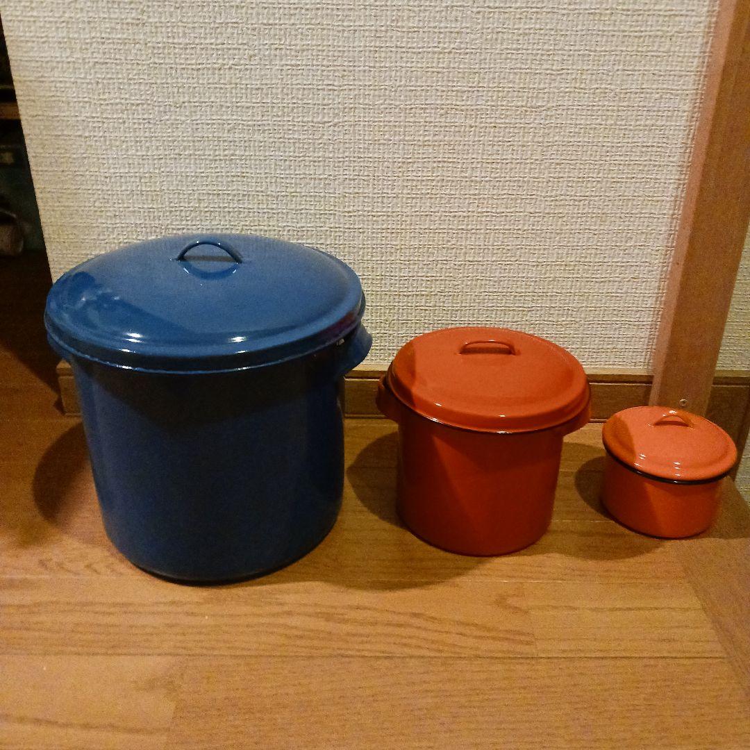 昭和レトロポップホーロー蓋付き保存容器セット 大中小