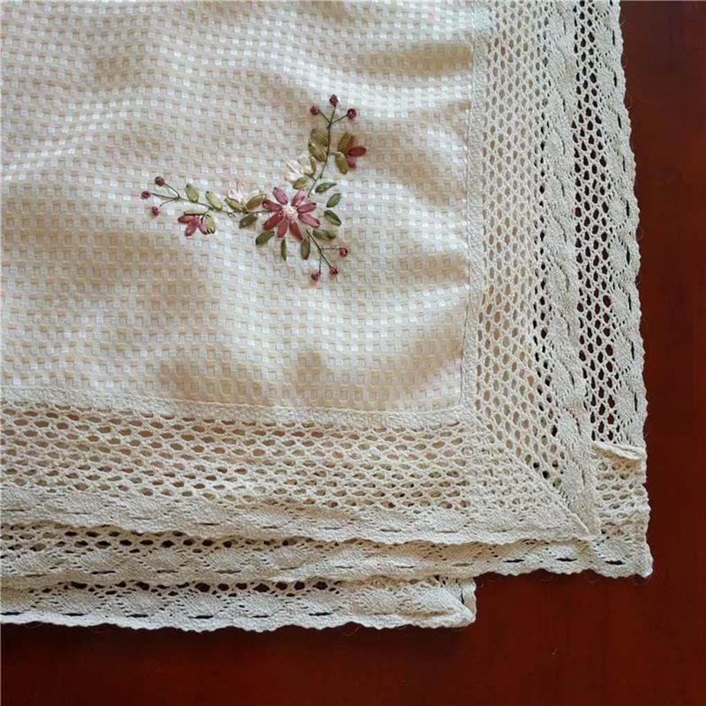 マルチカバー テーブルクロス 田園風 レース縁取り 北欧風 105x105㎝