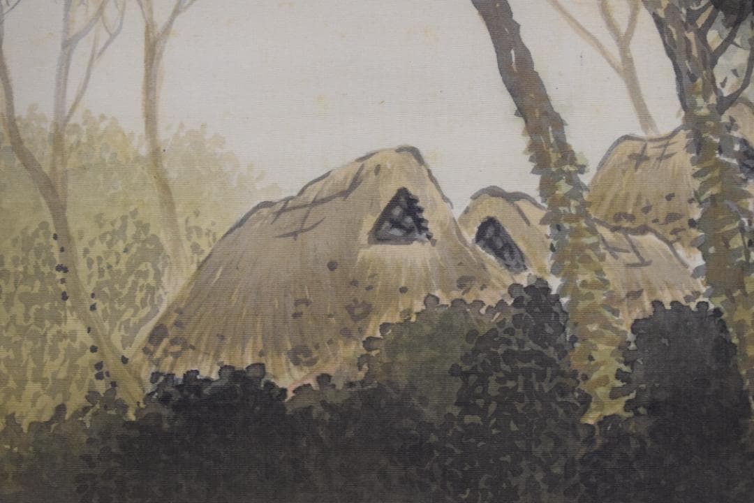 直僊/直?/山水田家図/掛軸☆宝船☆Z-577