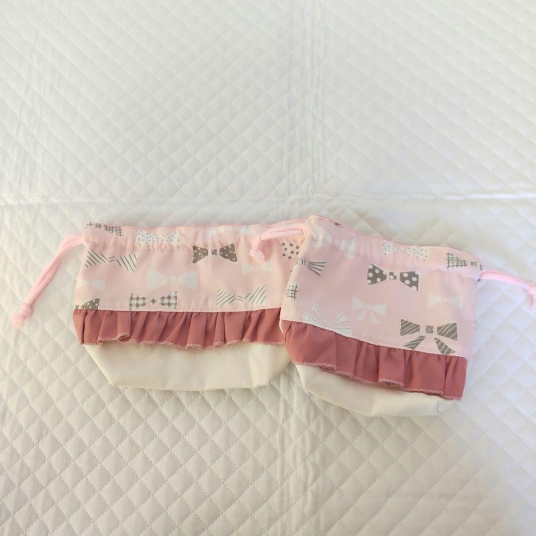 入園入学♡リボン柄ピンク♡レッスンバック５点セット フリル 女の子