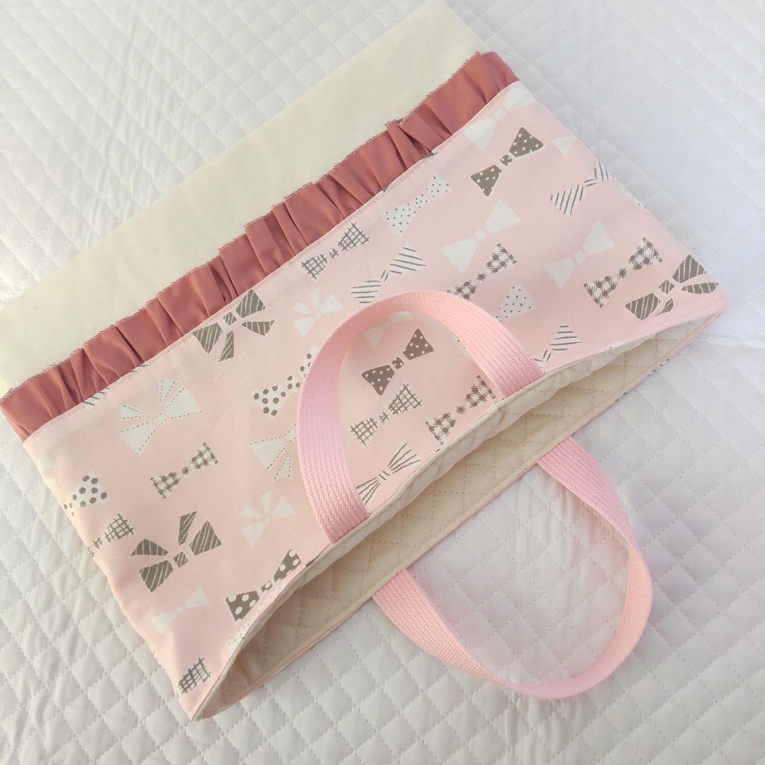 入園入学♡リボン柄ピンク♡レッスンバック５点セット フリル 女の子