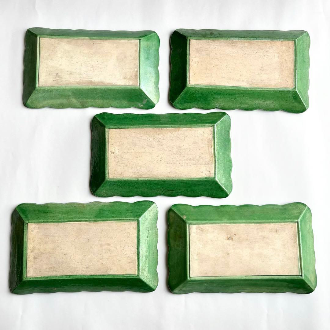 源内焼　平賀源内　陽刻　三彩釉　漢詩山水　長角皿　5客揃