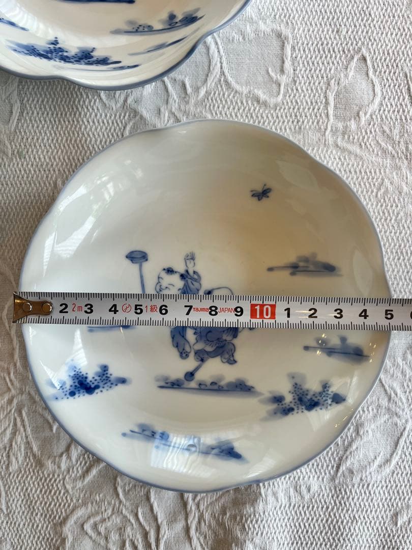 青い絵柄の子供の陶器皿5枚セット