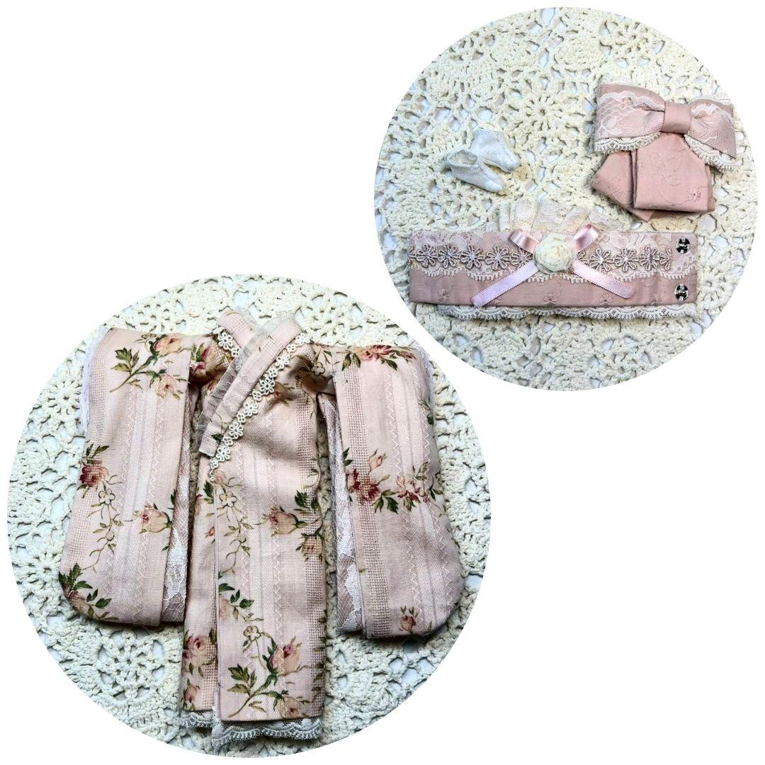 ドール　ロリータエプロンドレス着物5点セット《薔薇》