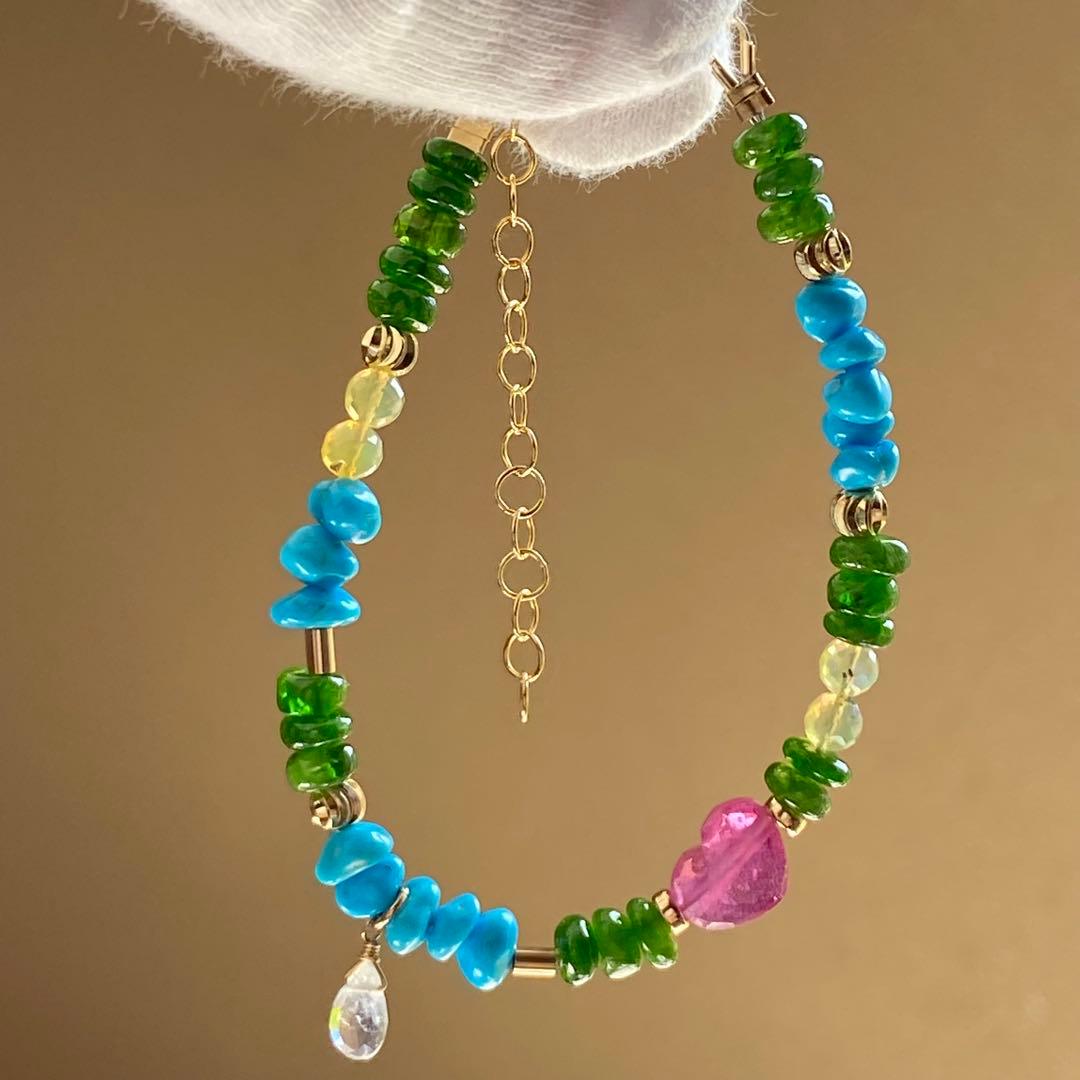 14kgf スリーピングビューティー&クロムダイオプサイト　ブレスレット