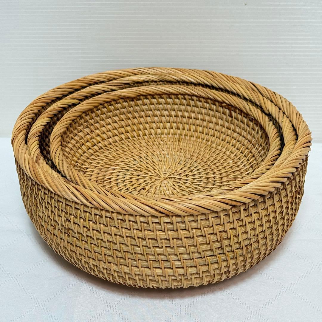 【新品】ラタン バスケット 3点セット 深型 収納かご アジアン雑貨 ナチュラル