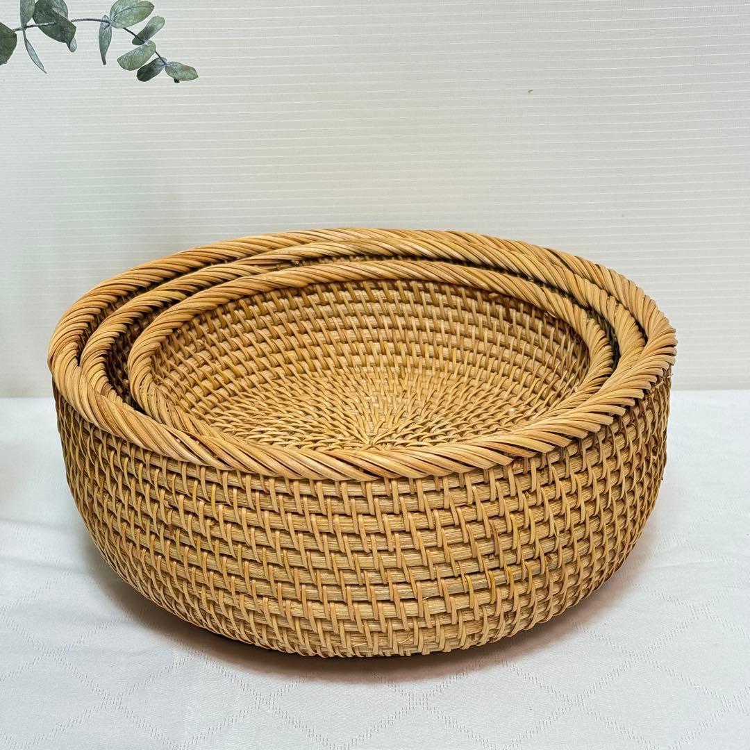 【新品】ラタン バスケット 3点セット 深型 収納かご アジアン雑貨 ナチュラル