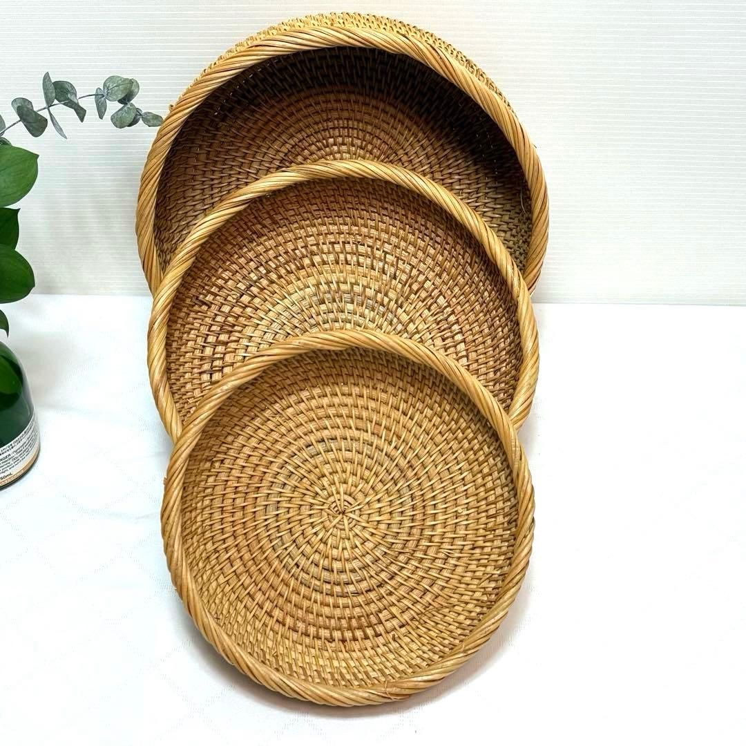 【新品】ラタン バスケット 3点セット 深型 収納かご アジアン雑貨 ナチュラル