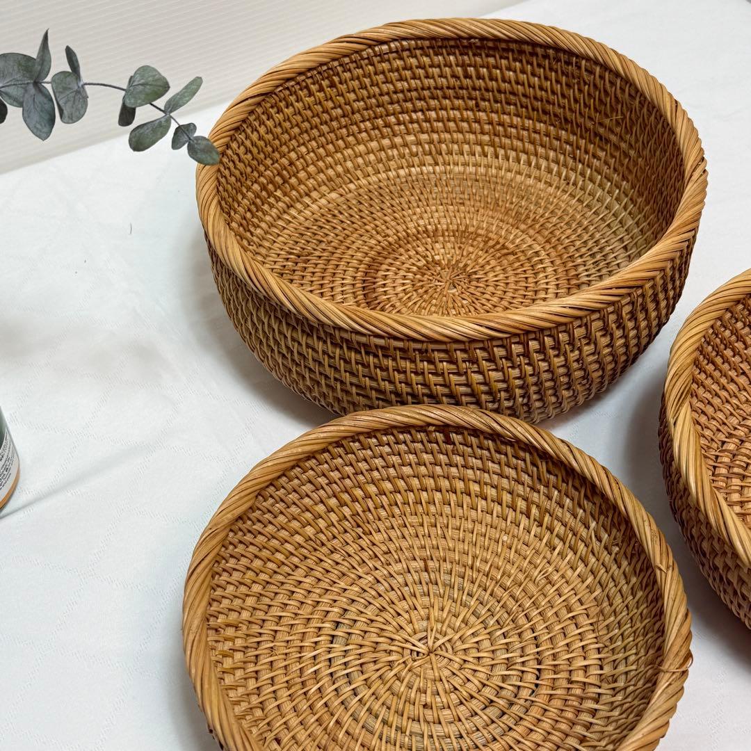 【新品】ラタン バスケット 3点セット 深型 収納かご アジアン雑貨 ナチュラル