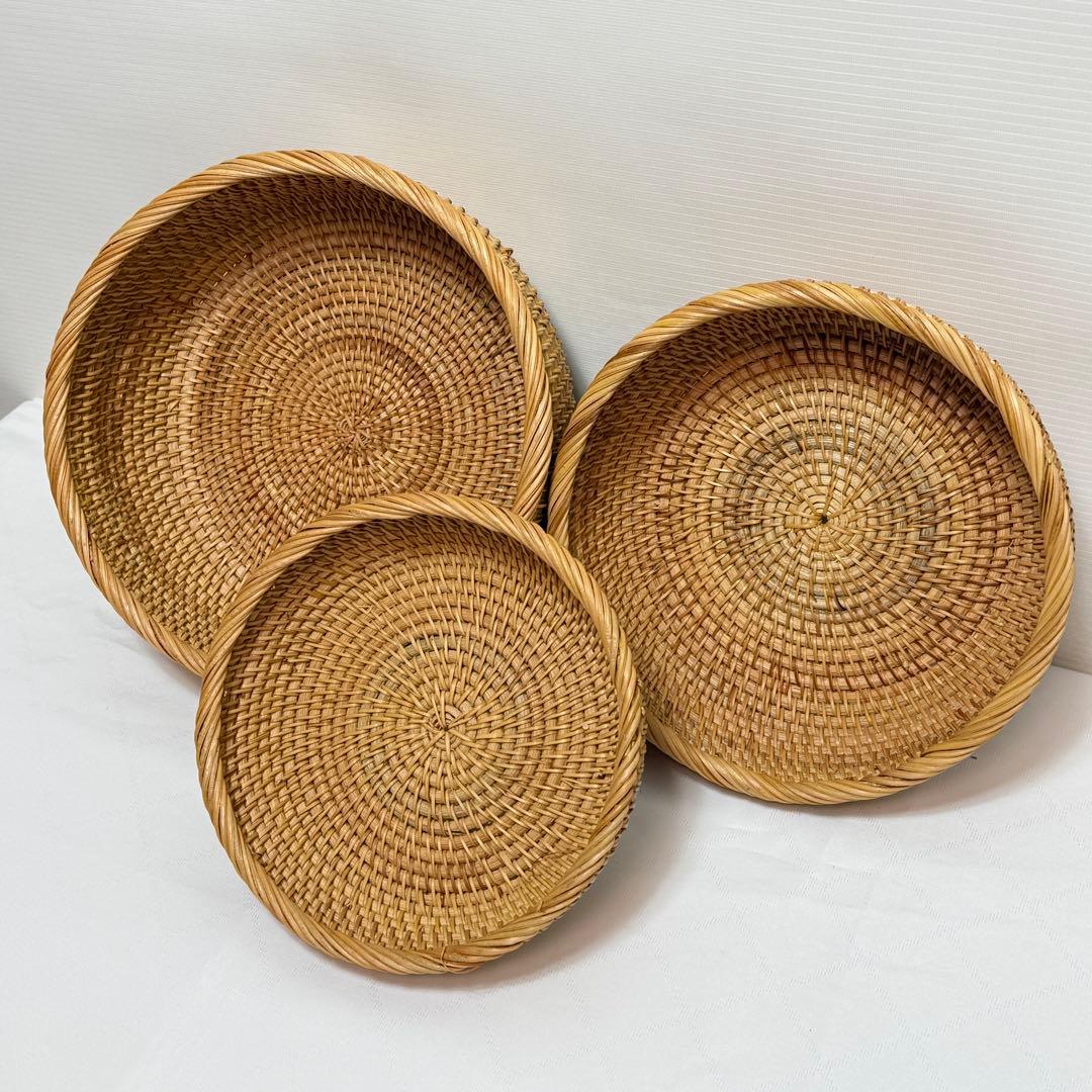 【新品】ラタン バスケット 3点セット 深型 収納かご アジアン雑貨 ナチュラル
