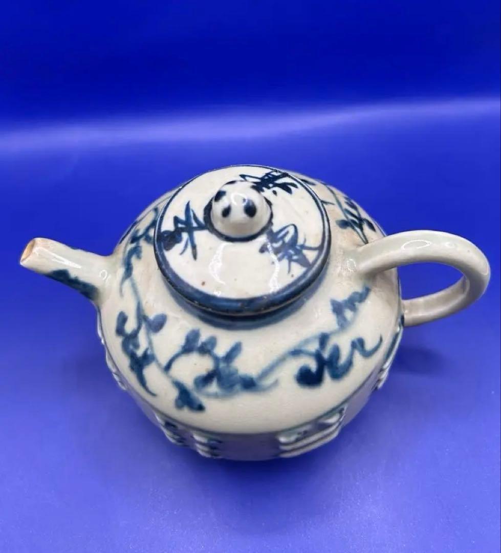 【骨董・古陶磁】中国/台湾 八卦文 青花（染付）小ぶりな急須 茶器 銘有