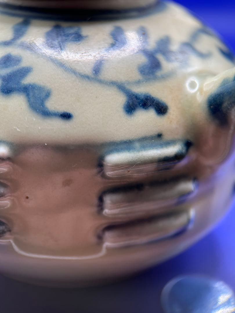 【骨董・古陶磁】中国/台湾 八卦文 青花（染付）小ぶりな急須 茶器 銘有