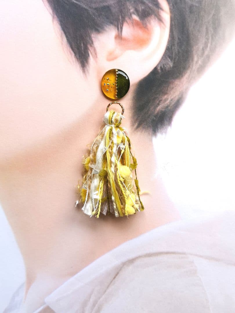 取引中【sale】2way*ミモザのタッセルのピアス/イヤリング*《b》