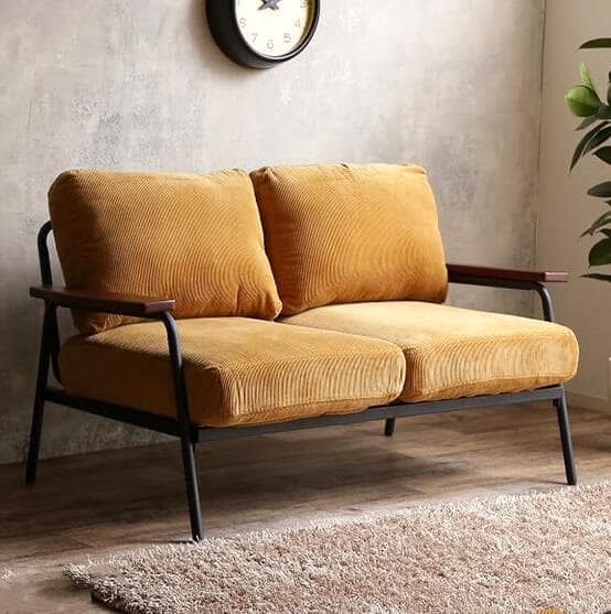 コーデュロイ張地 2人掛けソファ イエロー