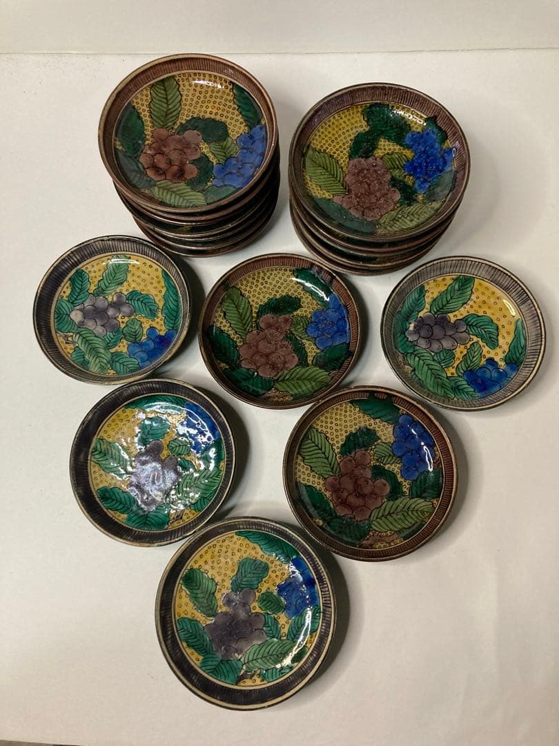 古九谷　吉田屋　青手九谷葡萄図丸皿　20枚