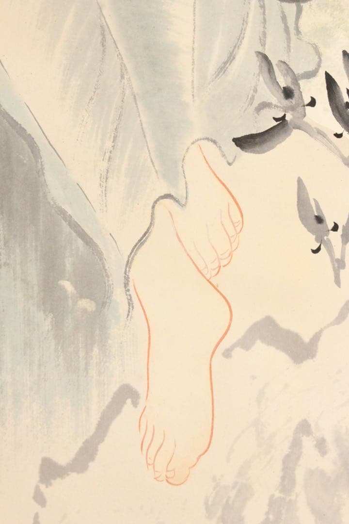 No4486 掛軸　在銘　重学　美人画　蘭香幽谷　着色紙本　古美術　送料無料