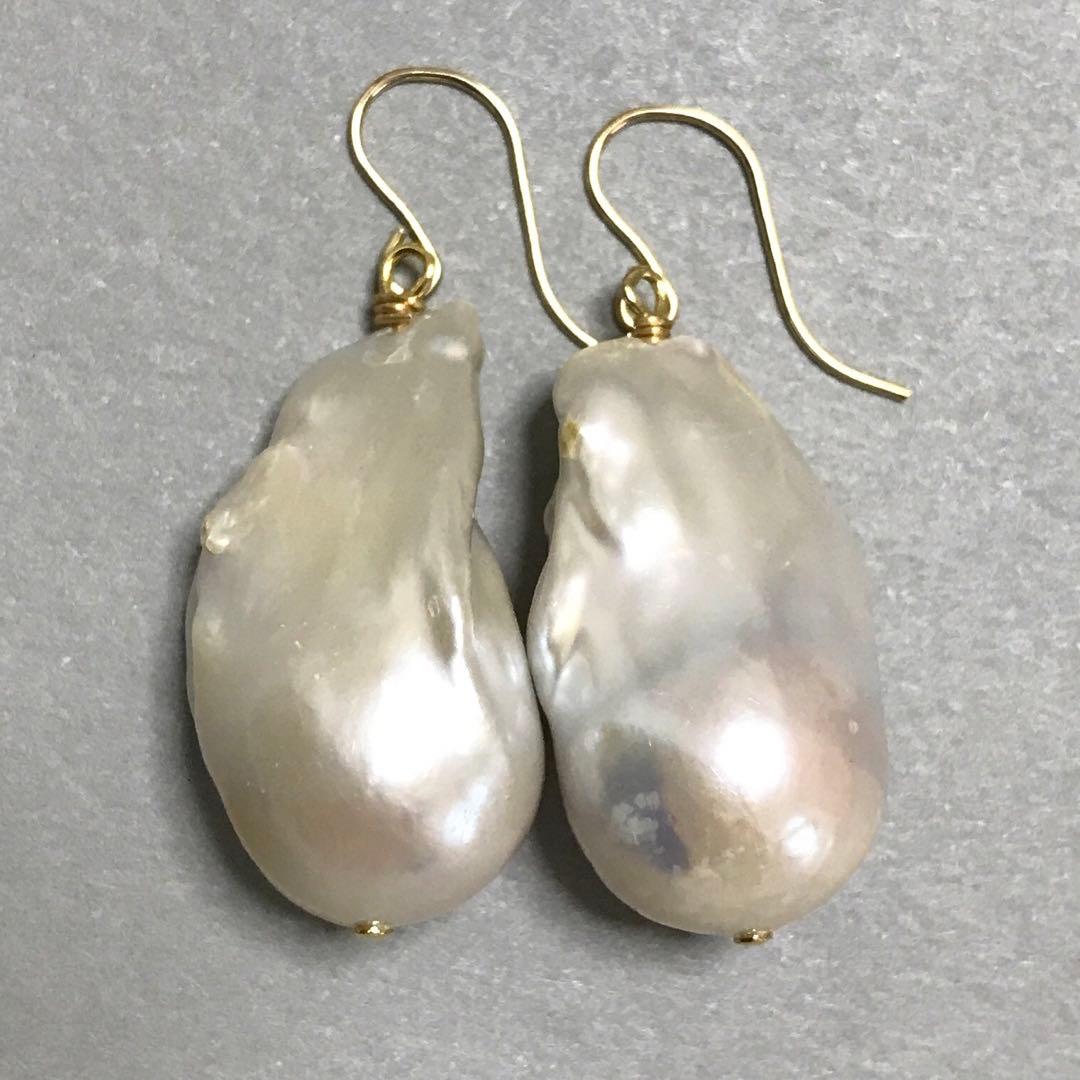 14kgf 大粒 オイスターパール ピアス イヤリング 淡水パール バロック