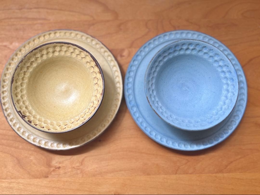 武曽健一 印花6寸皿（青）(黄) 印花小鉢(青)（黄）作家もの 陶器 土もの