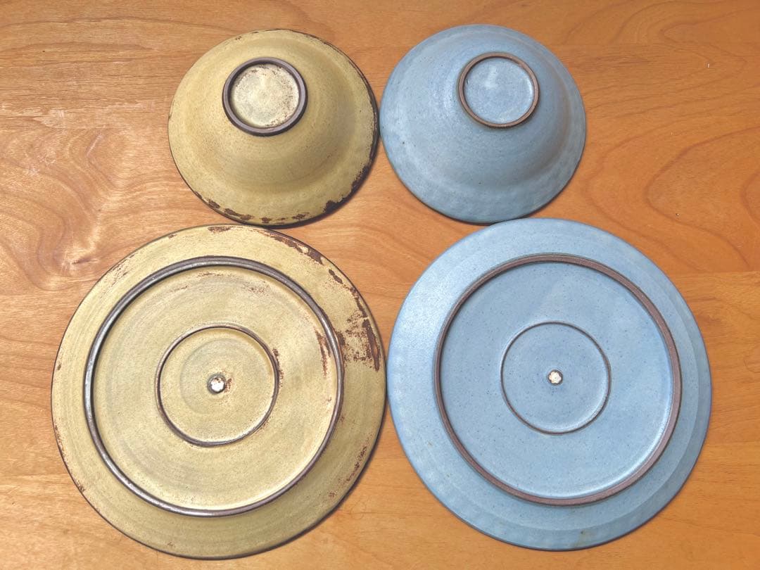武曽健一 印花6寸皿（青）(黄) 印花小鉢(青)（黄）作家もの 陶器 土もの