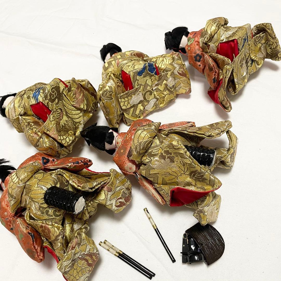 【アンティーク】雛人形 五人囃子 5体セット 道具付き 伝統工芸 時代物