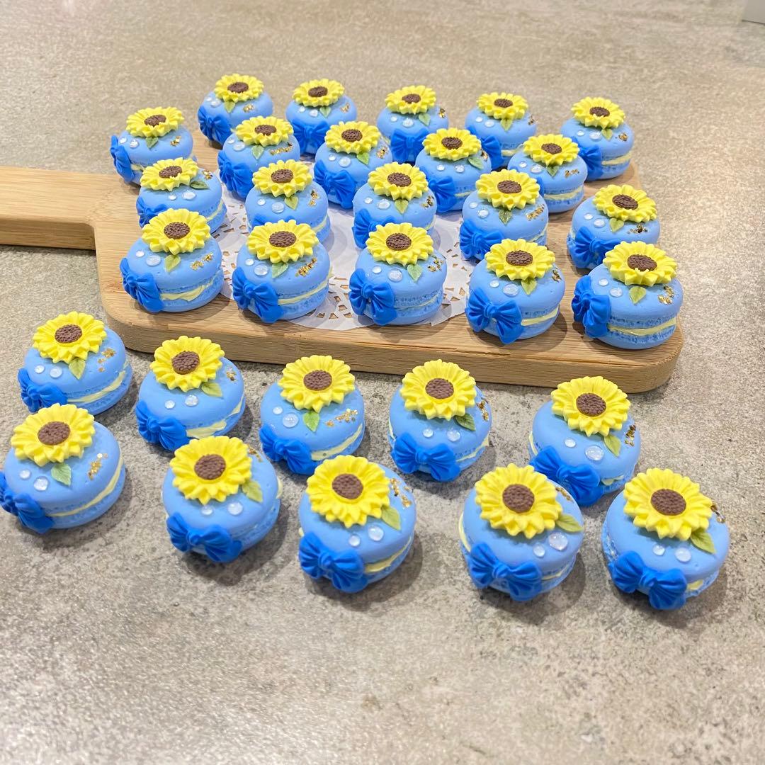 フェイクスイーツ 【七夕三色団子】【夏のひまわりと青リボンマカロン】