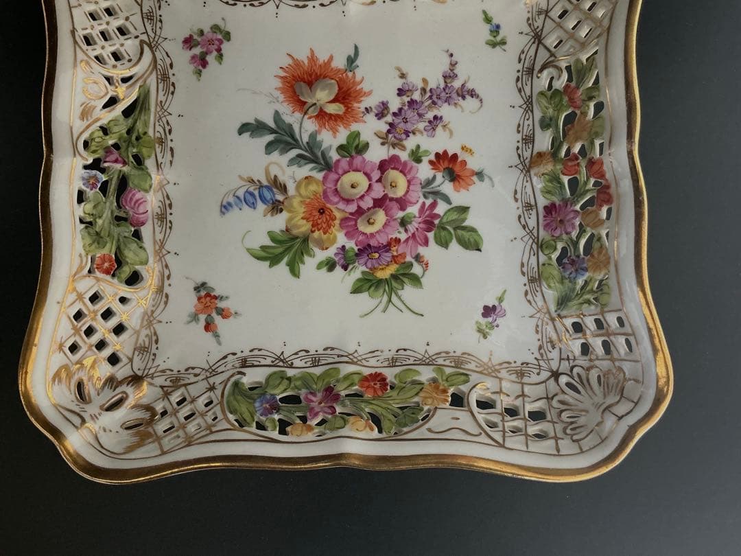 ドレスデンDresden 深皿/ バスケット　花柄/金彩