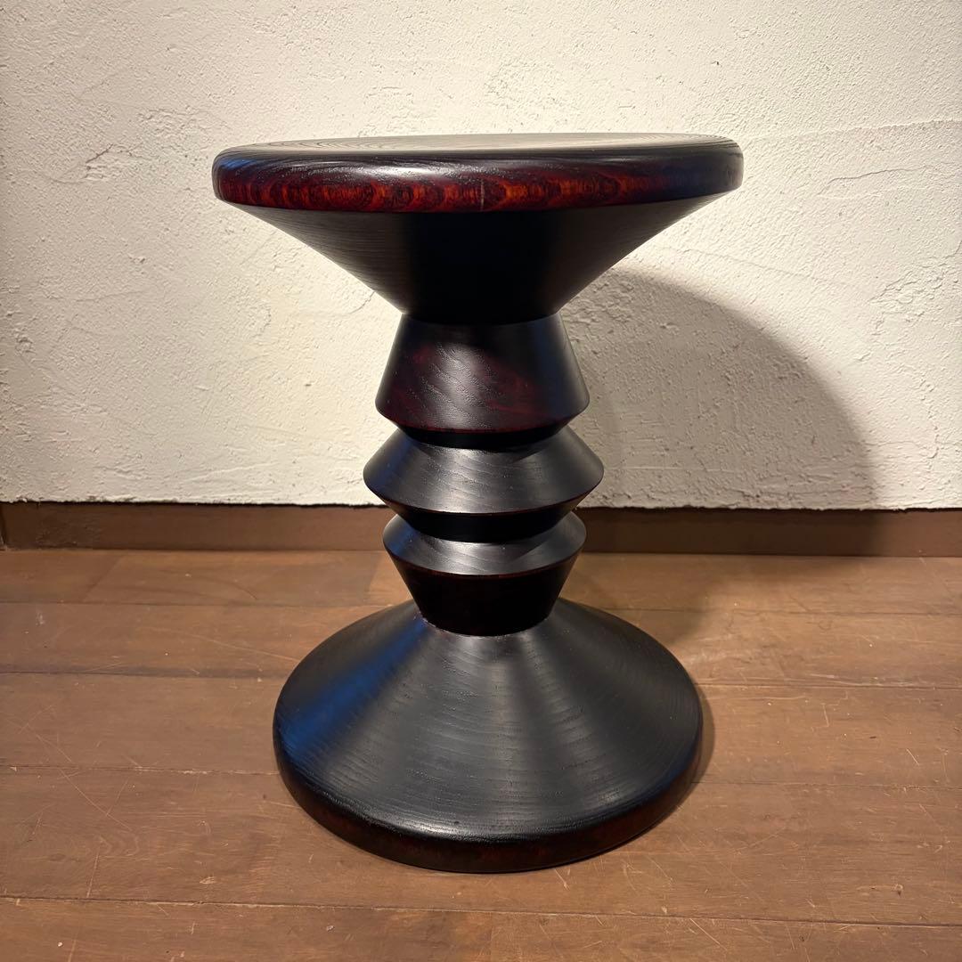 無垢材 ターンドスツール サイドテーブル ブラック×赤み木目