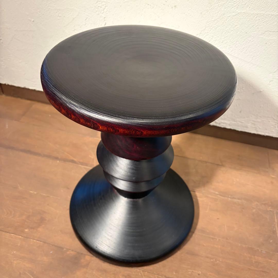 無垢材 ターンドスツール サイドテーブル ブラック×赤み木目