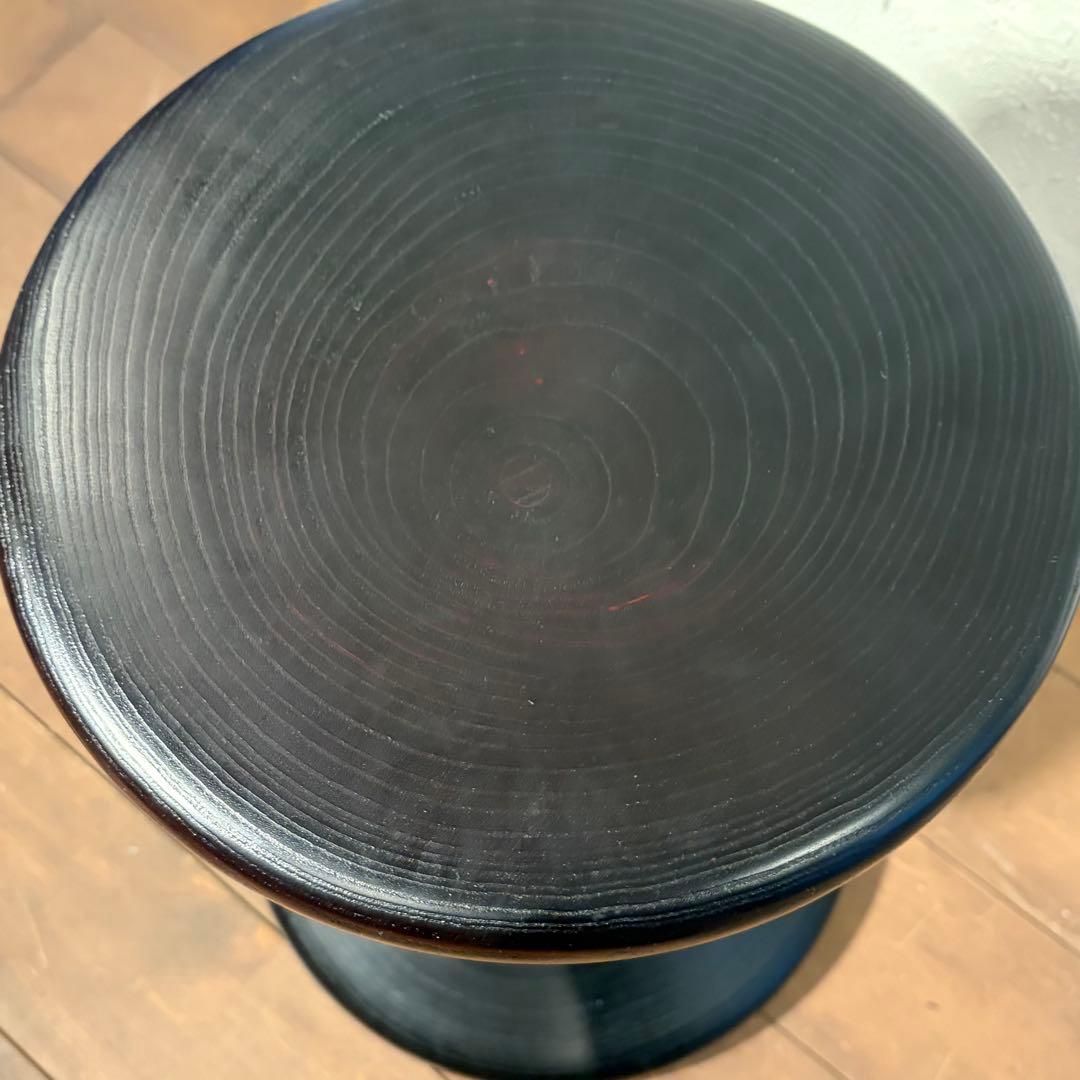 無垢材 ターンドスツール サイドテーブル ブラック×赤み木目