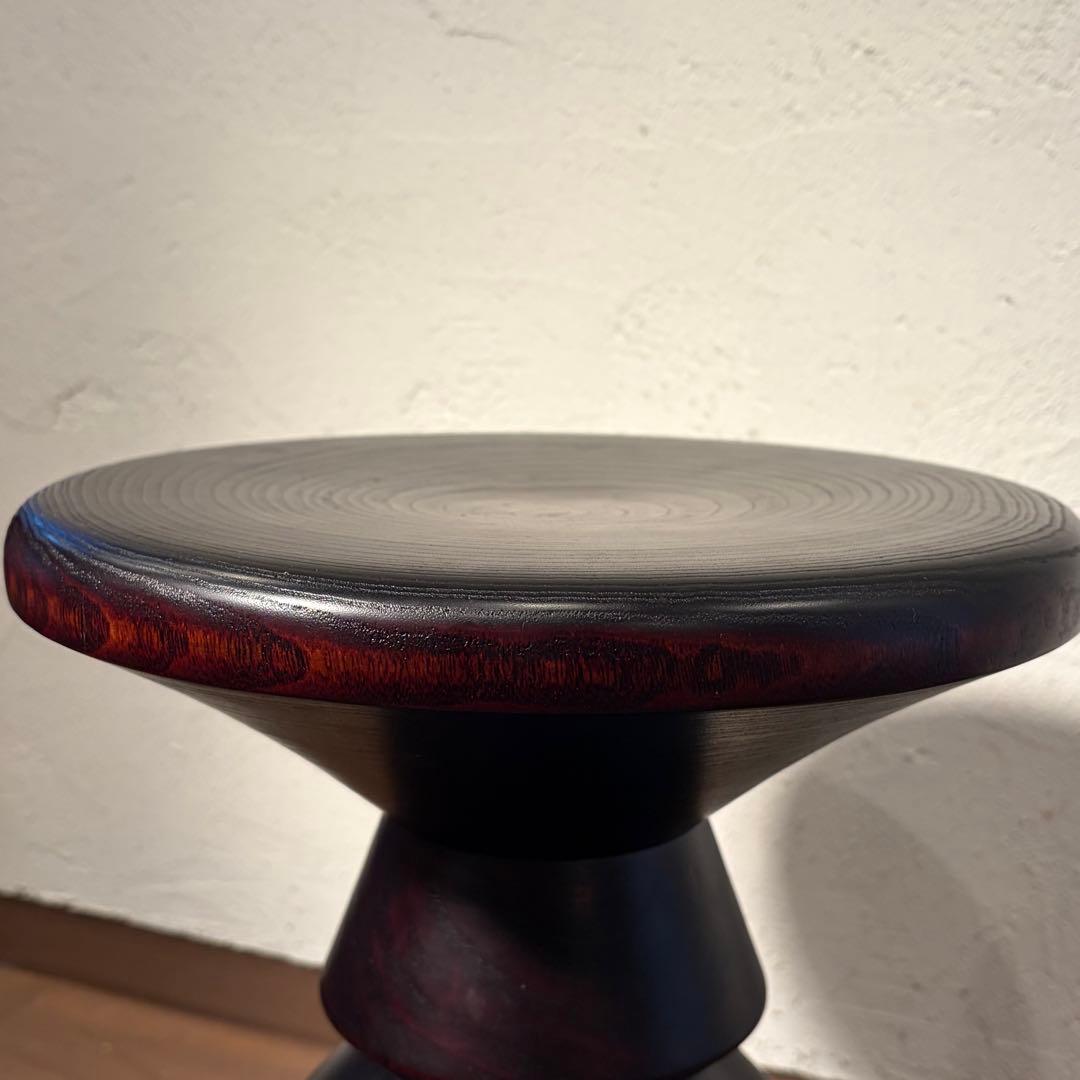 無垢材 ターンドスツール サイドテーブル ブラック×赤み木目
