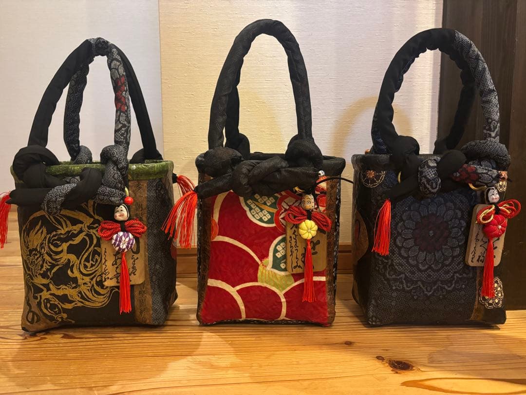 縦長大島紬一閑張りバック