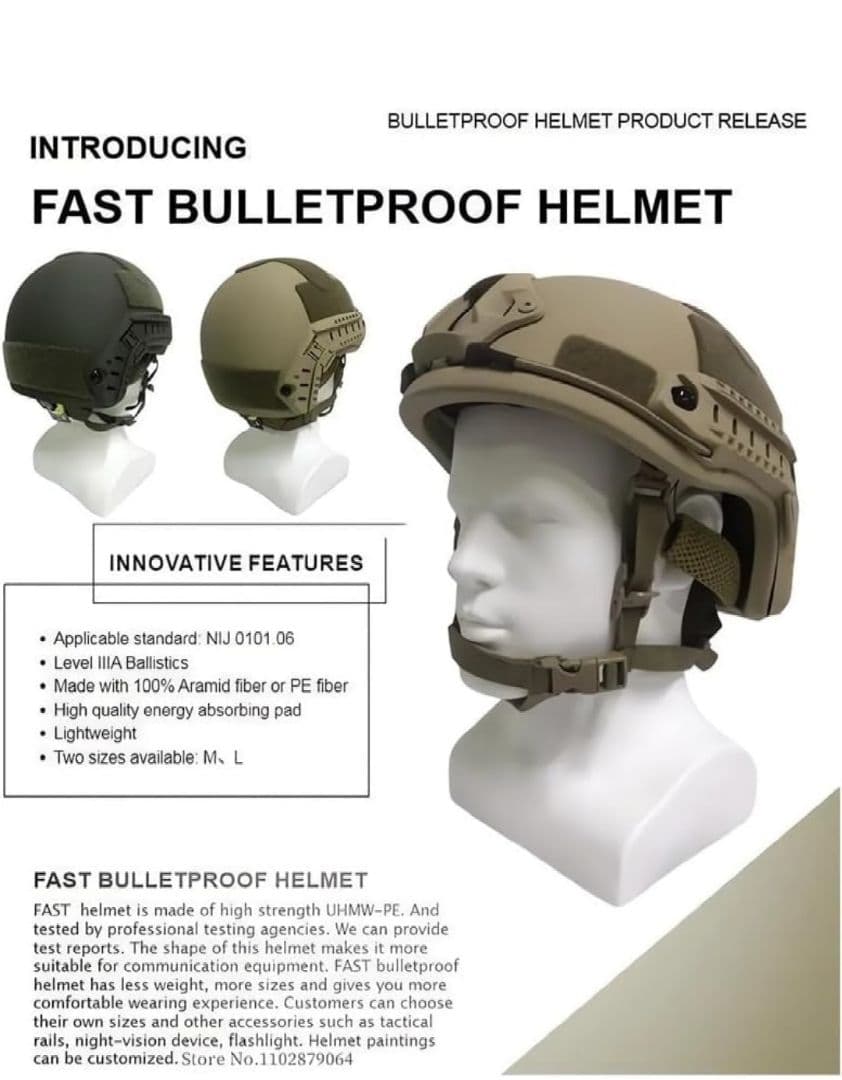 FAST 防弾ヘルメット NIJ レベル III　米軍タイプ